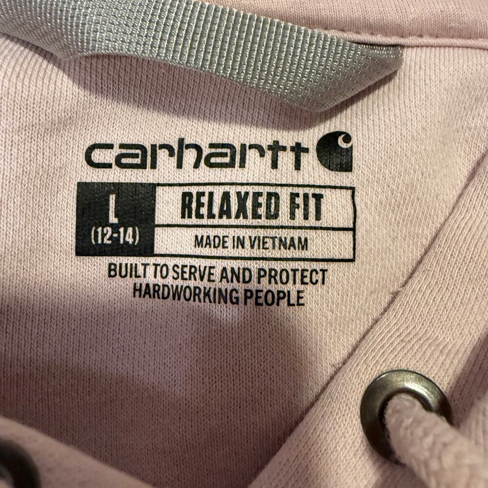 Carhartt Iconic Clarksburg Logo Sweater Hoodie Blush Pink Women Large Cozy - Picture 6 of 9
